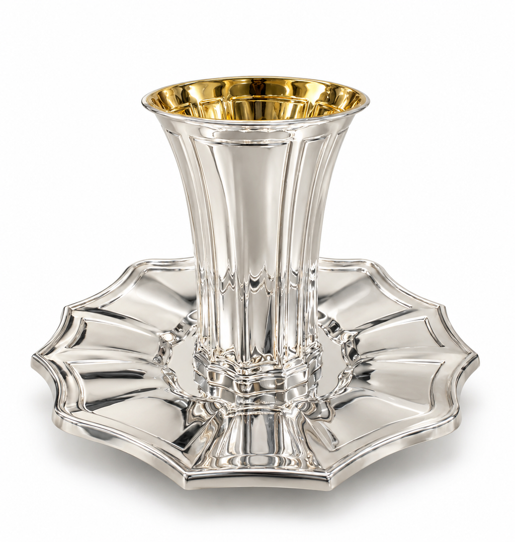 סט קידוש לשבת כוס קידוש ותחתית מכסף האחים חדד Silver 925 kiddush set for shabbat by hadad bros silverware