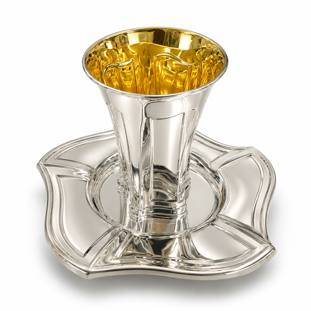 סט קידוש לשבת כוס קידוש ותחתית מכסף האחים חדד Silver 925 kiddush set for shabbat by hadad bros silverware