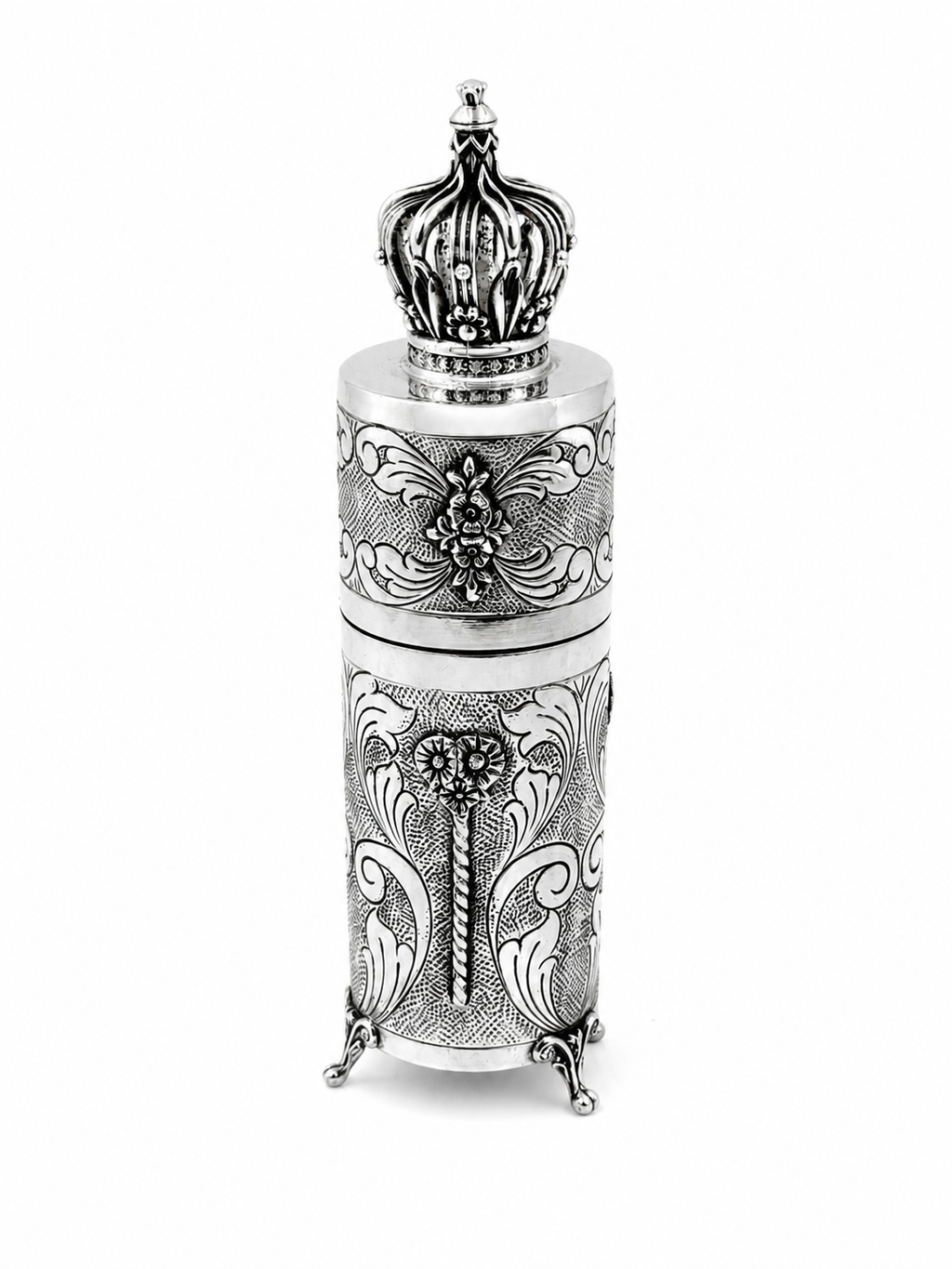 silver match holder for shabbat candles with a crown-shaped lid by hadad bros silverware