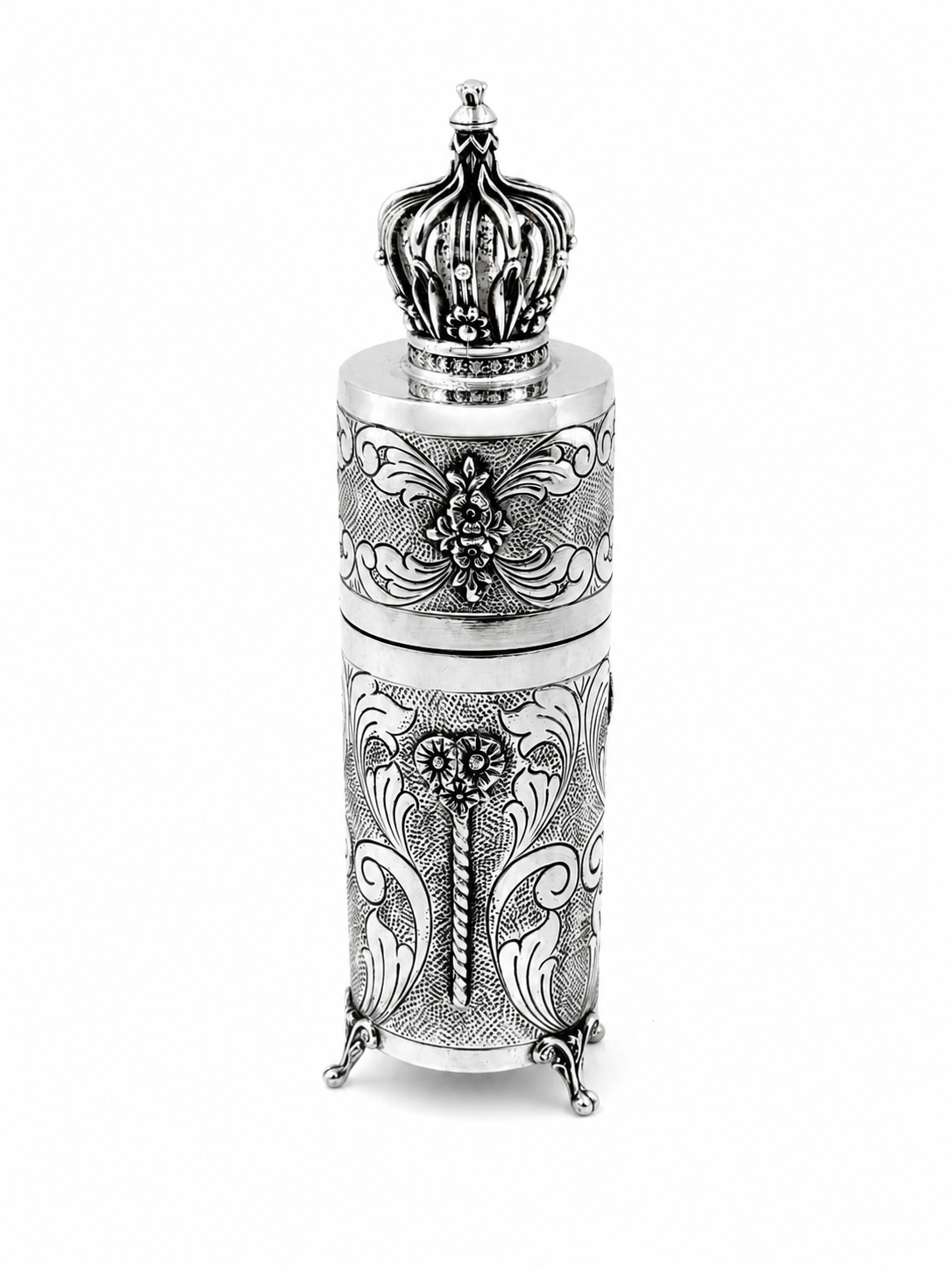 silver match holder for shabbat candles with a crown-shaped lid by hadad bros silverware