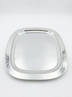Silver square tray on a white background