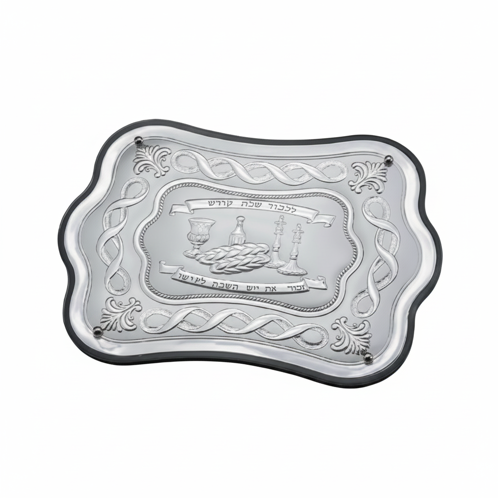 hadad bros Decorative silver tray with intricate designs on a white background
