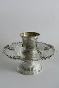 Silver cup and tray mayim achronim  with intricate designs on a white background