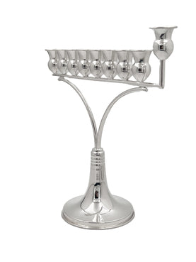 Silver Menorah with candle holder on a white background