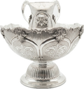 Decorative silver bowl and natla set with intricate engravings on a white background