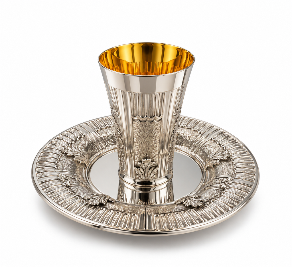 סט קידוש לשבת כוס קידוש ותחתית מכסף האחים חדד Silver 925 kiddush set for shabbat by hadad bros silverware