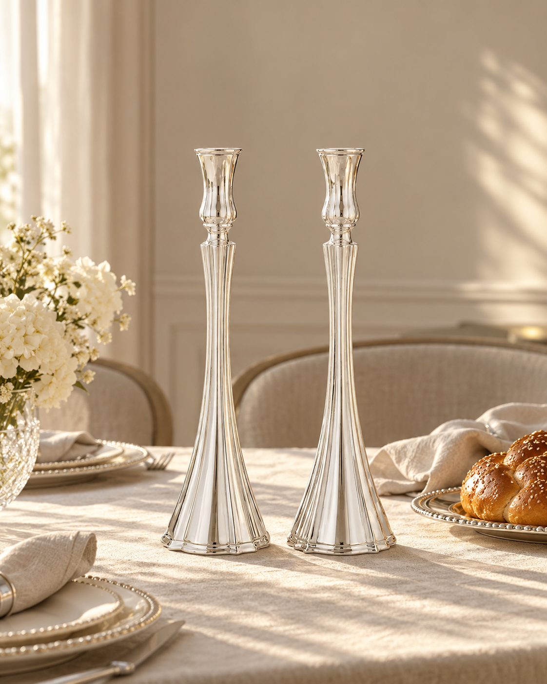 silver dipped shabbat candlesticks by hadad bros פמוטים לשבת ציפוי כסף האחים חדד