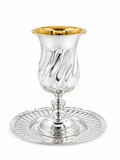 A silver Kiddush cup and matching round tray for shabbat and holiday by hadad bros silverware