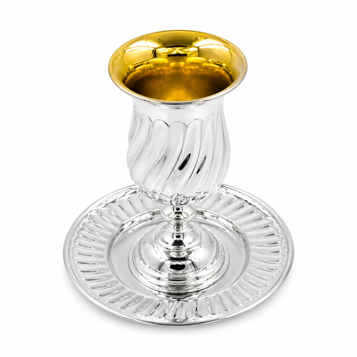 A silver Kiddush cup and matching round tray for shabbat and holiday by hadad bros silverware