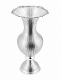 A silver vase with a stripes textured, ribbed body by hadad bros silverware