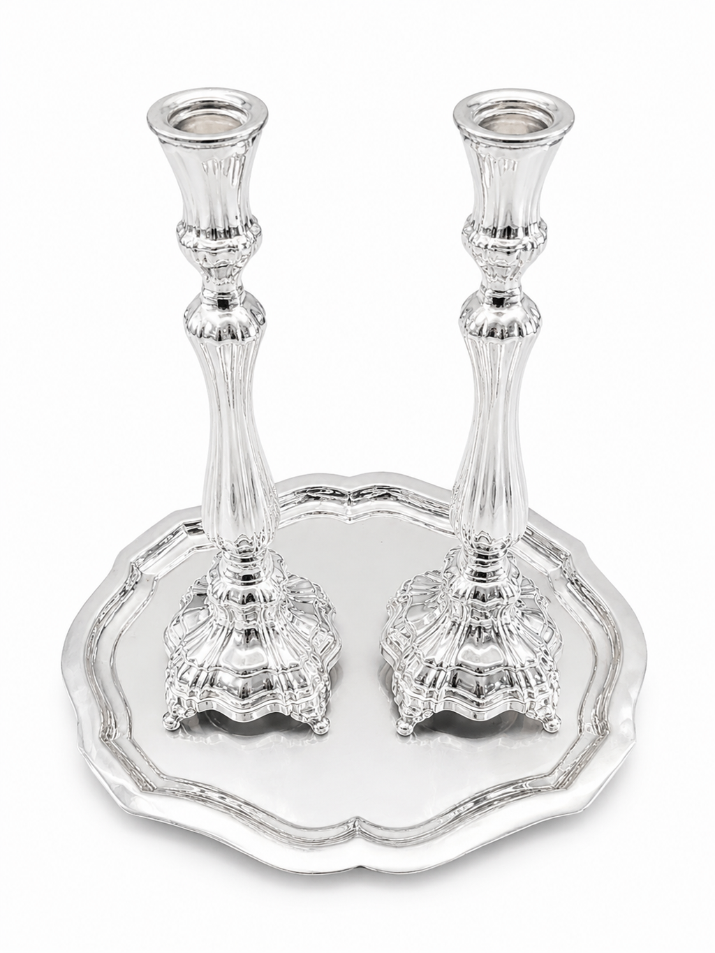 Two pure silver 925 candlesticks on a white background