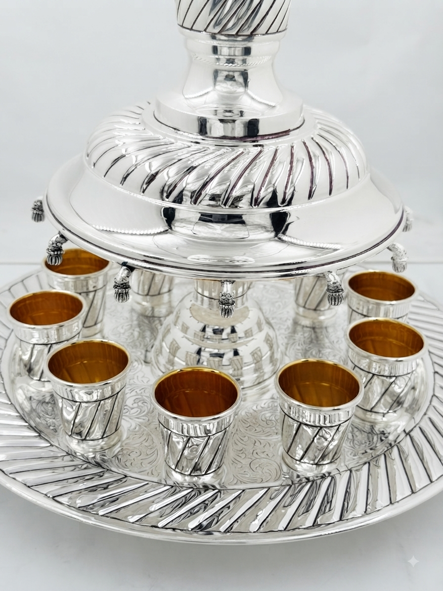 silver wine fountain for shabbat, holidays and weddings by hadad bros silverware