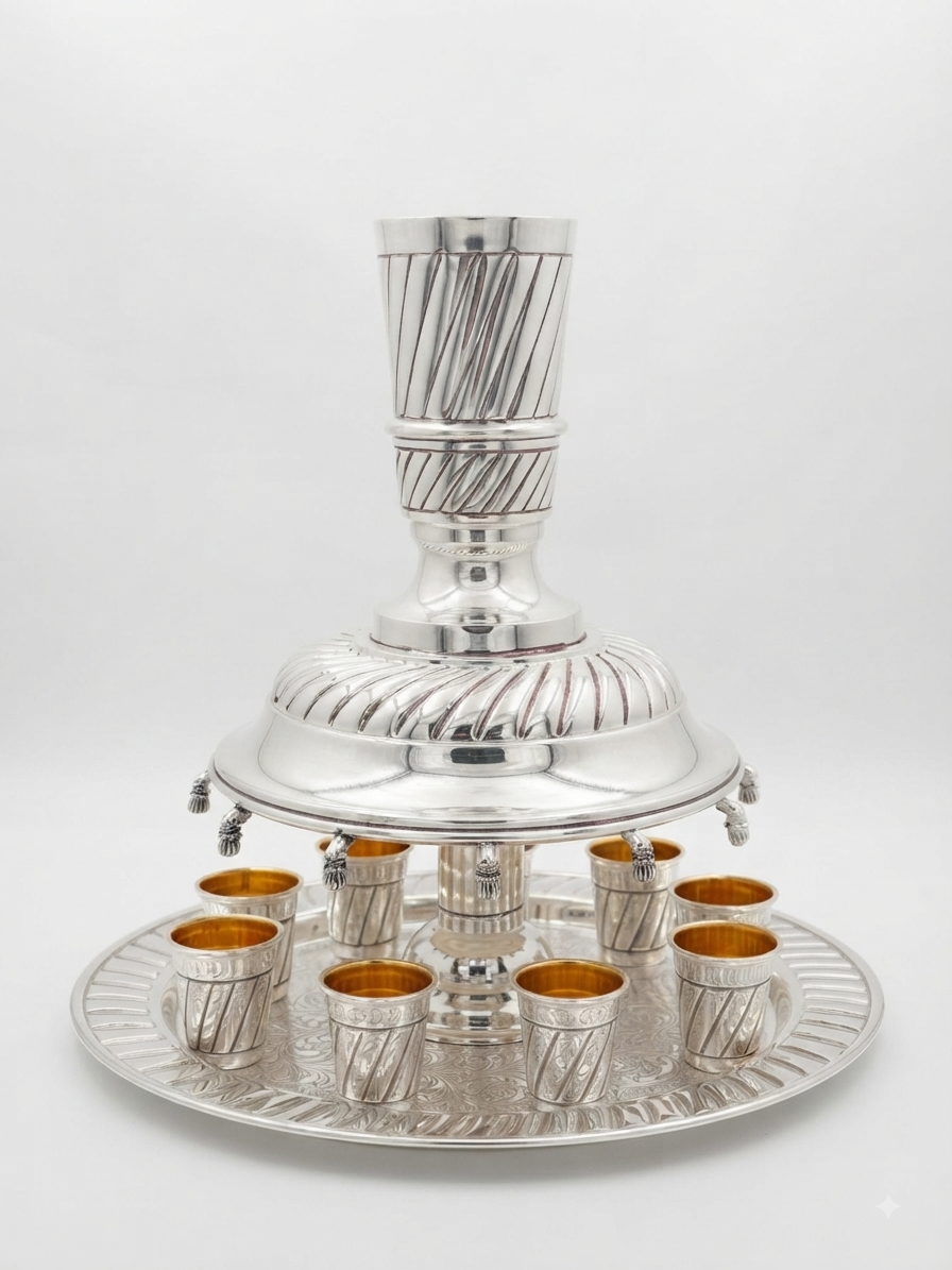 silver wine fountain for shabbat, holidays and weddings by hadad bros silverware