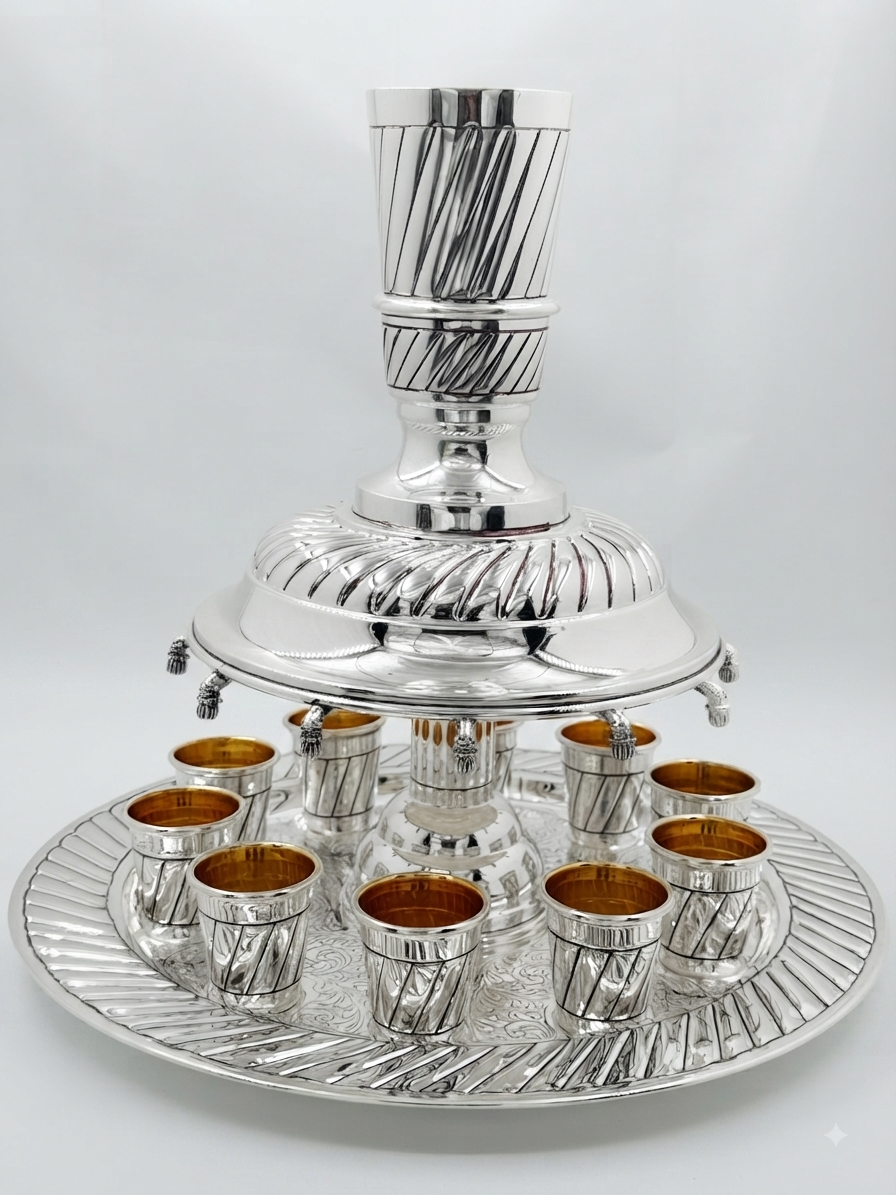 silver wine fountain for shabat, holidays and weddings by hadad bros silverware