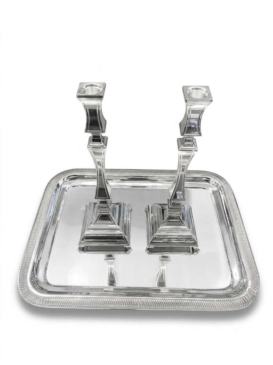 pair of two sterling silver 925 shabbat candlesticks
