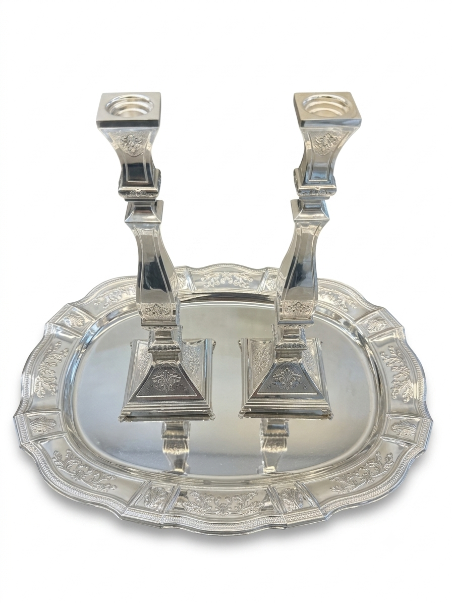 Pair of silver 925 candlesticks with decorative patterns by hadad bros