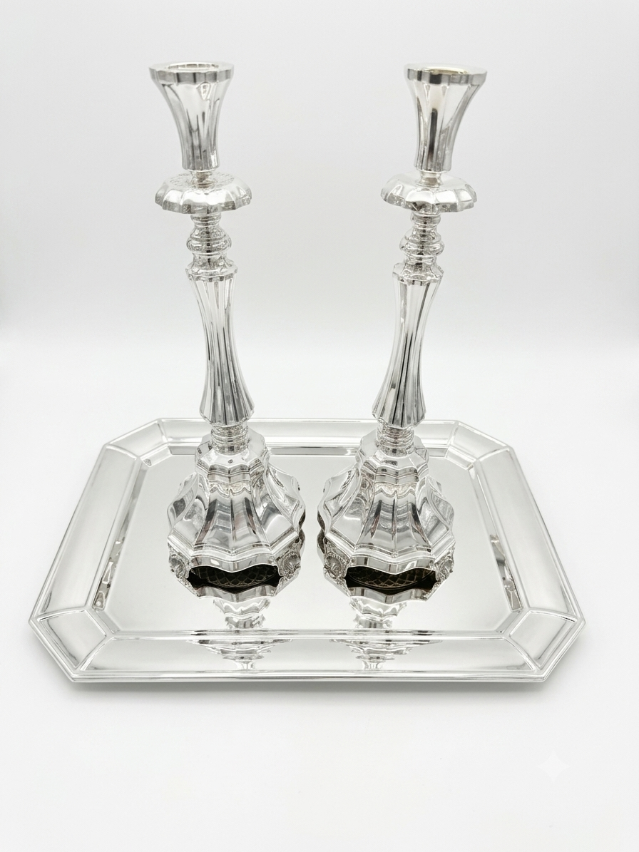 Pair of silver 925 candlesticks with decorative patterns by hadad bros