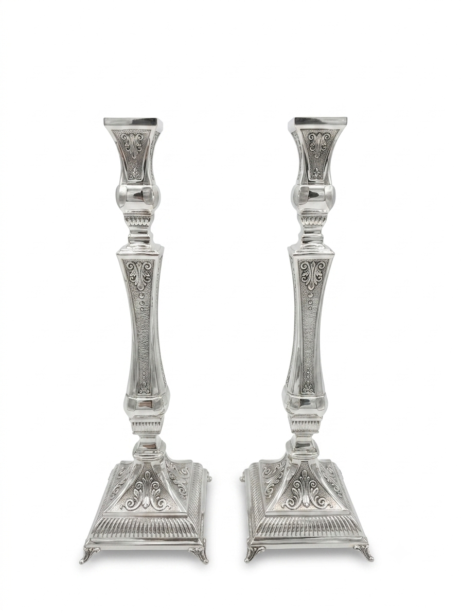 Pair of silver 925 candlesticks with decorative patterns by hadad bros