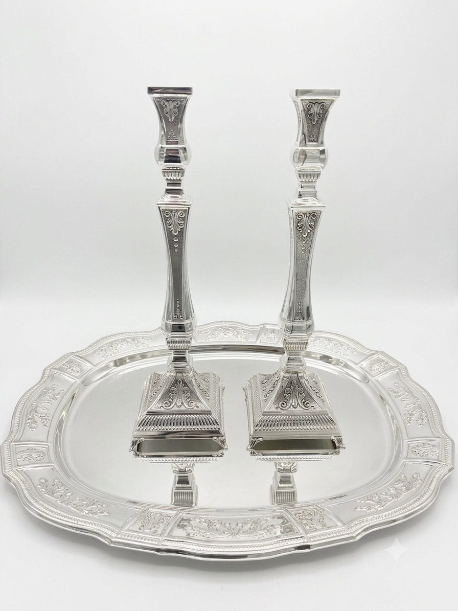 Pair of silver 925 candlesticks with decorative patterns by hadad bros