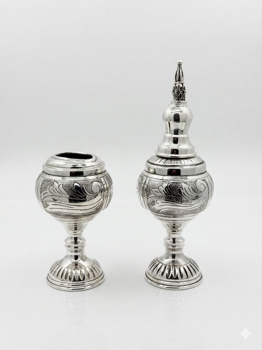 Havdala set with intricate designs on a white background