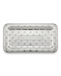Silver decorative hamotzi challah bread  tray with intricate patterns on a white background