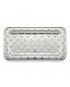 Silver decorative hamotzi challah bread  tray with intricate patterns on a white background