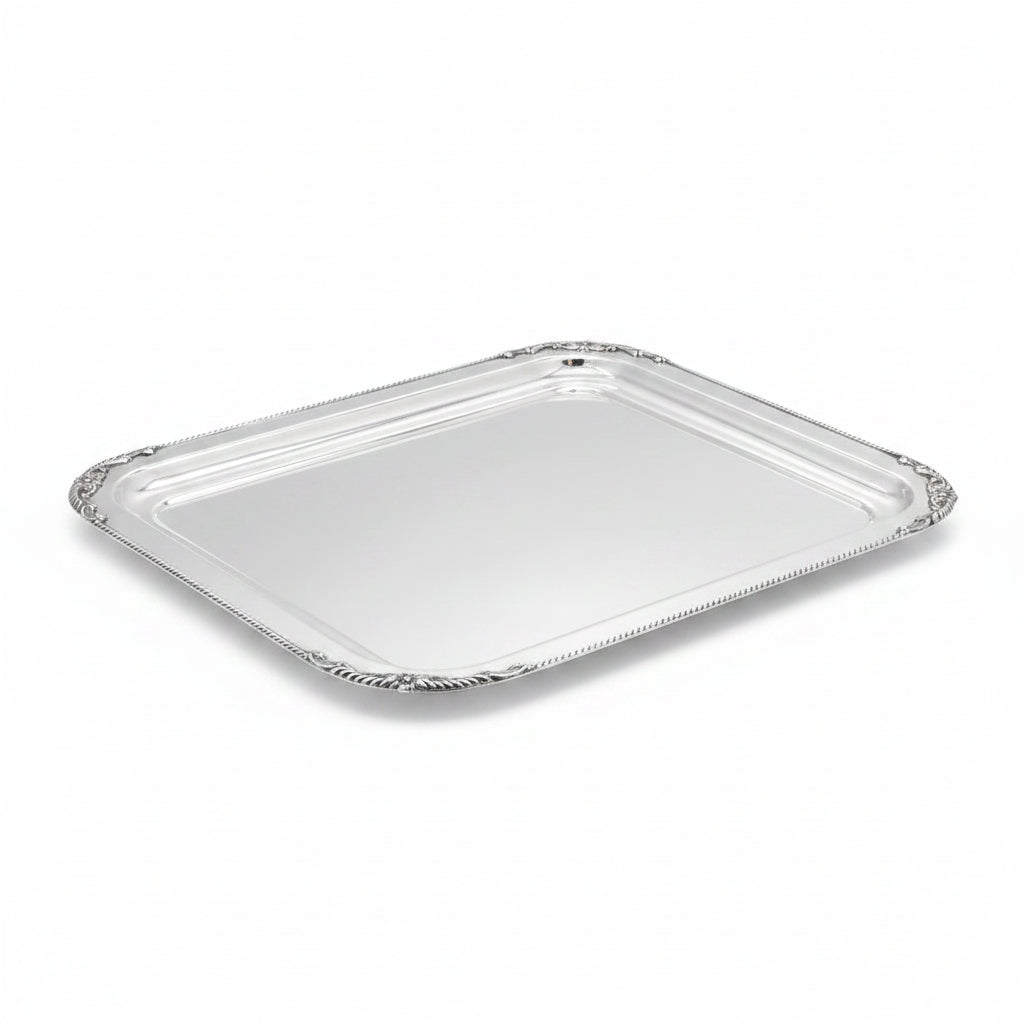 Silver serving tray on a white background by hadad bros silverware