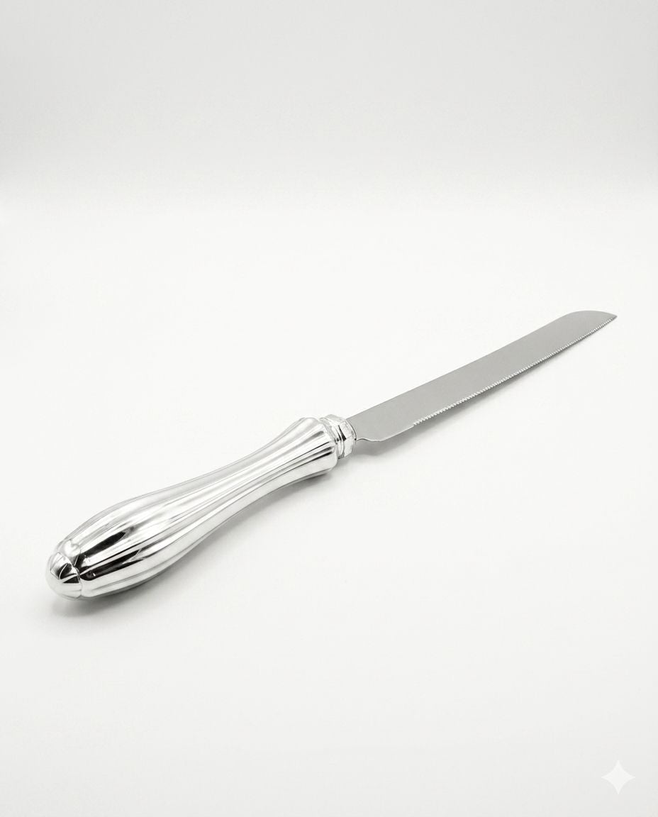 Silver luxury bread knife on a white background