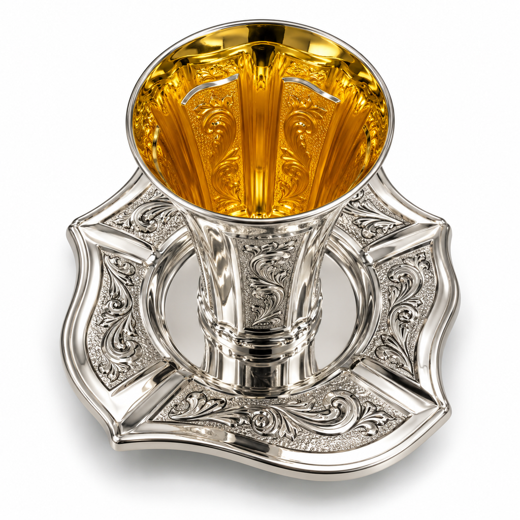 סט קידוש לשבת כוס קידוש ותחתית מכסף האחים חדד Silver 925 kiddush set for shabbat by hadad bros silverware