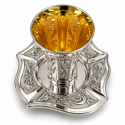 סט קידוש לשבת כוס קידוש ותחתית מכסף האחים חדד Silver 925 kiddush set for shabbat by hadad bros silverware
