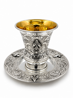 סט קידוש לשבת כוס קידוש ותחתית מכסף האחים חדד Silver dipped kiddush set for shabbat by hadad bros silverware
