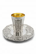 Silver kiddush  cup with gold interior on a matching silver tray by hadad bros