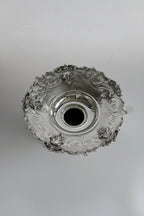 Silver cup and tray mayim achronim  with intricate designs on a white background
