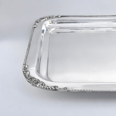 Silver serving tray on a white background by hadad bros silverware