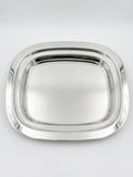 Silver rectangular tray on a white background