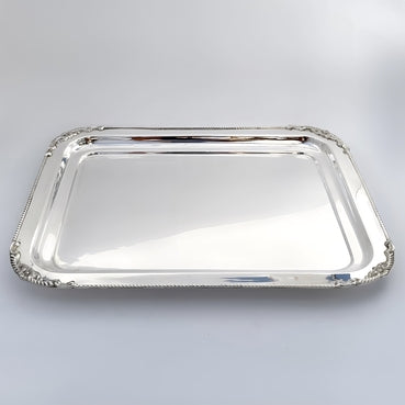 Silver serving tray on a white background by hadad bros silverware