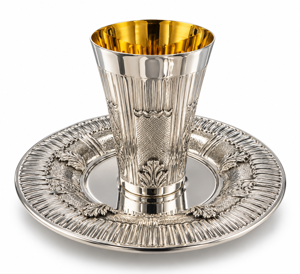 סט קידוש לשבת כוס קידוש ותחתית מכסף האחים חדד Silver 925 kiddush set for shabbat by hadad bros silverware