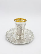 Silver kiddush  cup with gold interior on a matching silver tray by hadad bros