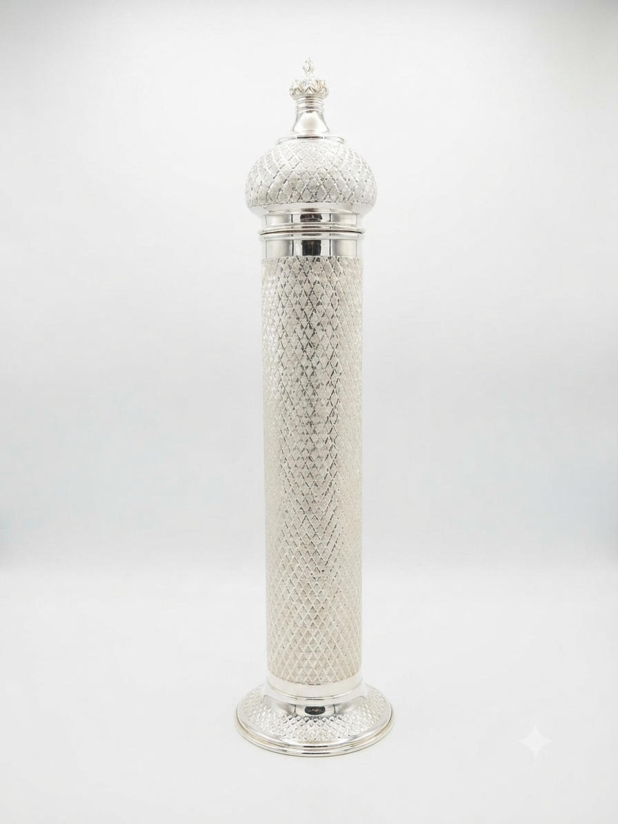 silver dipped with diamonds pattern purim megilah case by hadad bros silverware