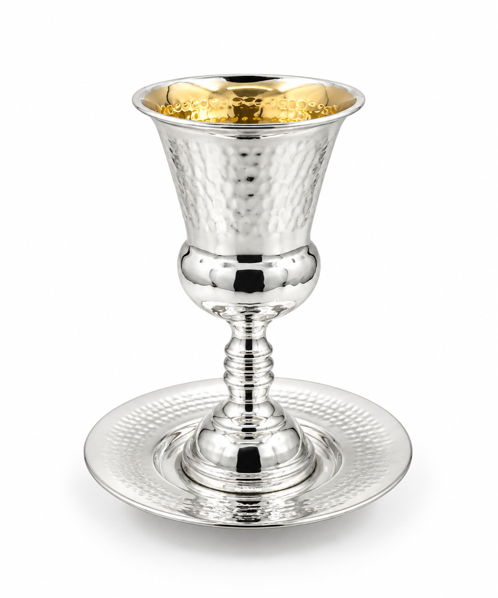 סט קידוש לשבת כוס קידוש ותחתית מכסף האחים חדד Silver dipped kiddush set for shabbat by hadad bros silverware
