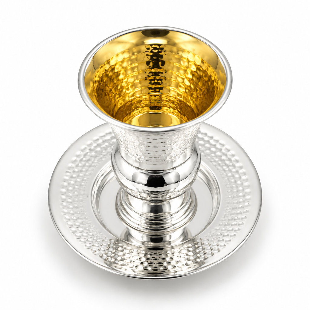 סט קידוש לשבת כוס קידוש ותחתית מכסף האחים חדד Silver dipped kiddush set for shabbat by hadad bros silverware