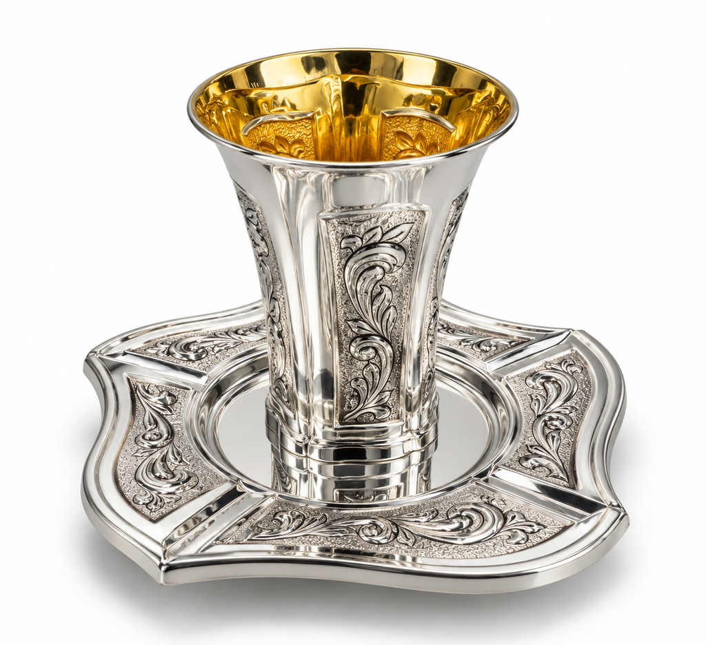 סט קידוש לשבת כוס קידוש ותחתית מכסף האחים חדד Silver 925 kiddush set for shabbat by hadad bros silverware