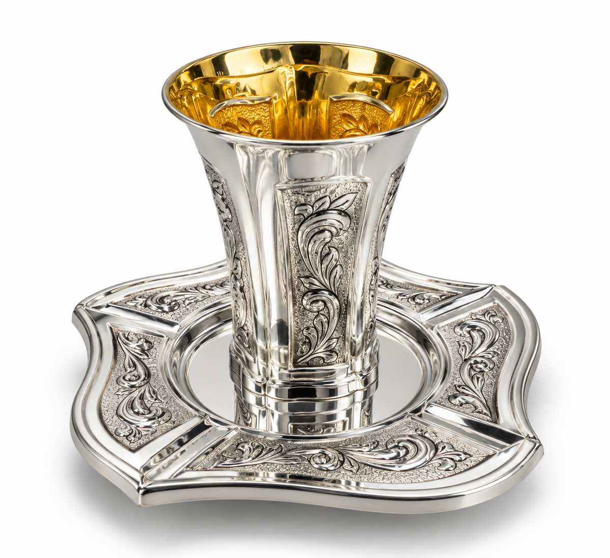 סט קידוש לשבת כוס קידוש ותחתית מכסף האחים חדד Silver 925 kiddush set for shabbat by hadad bros silverware