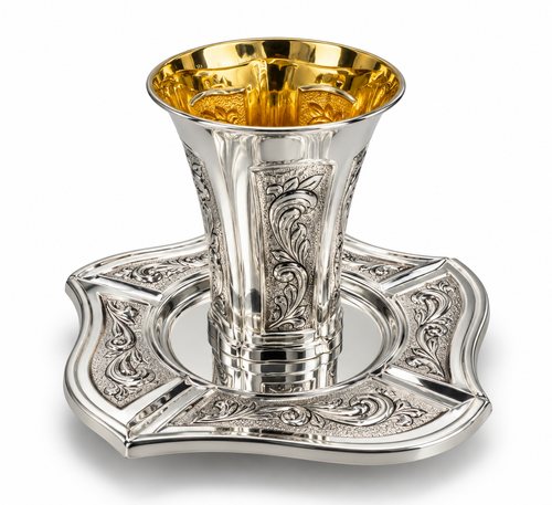 סט קידוש לשבת כוס קידוש ותחתית מכסף האחים חדד Silver 925 kiddush set for shabbat by hadad bros silverware